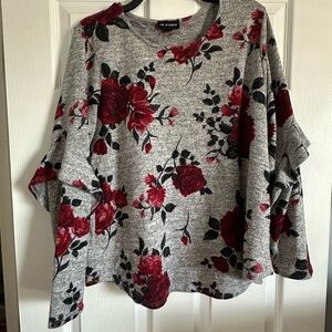 I.N. Studio Gray and Red Floral Blouse